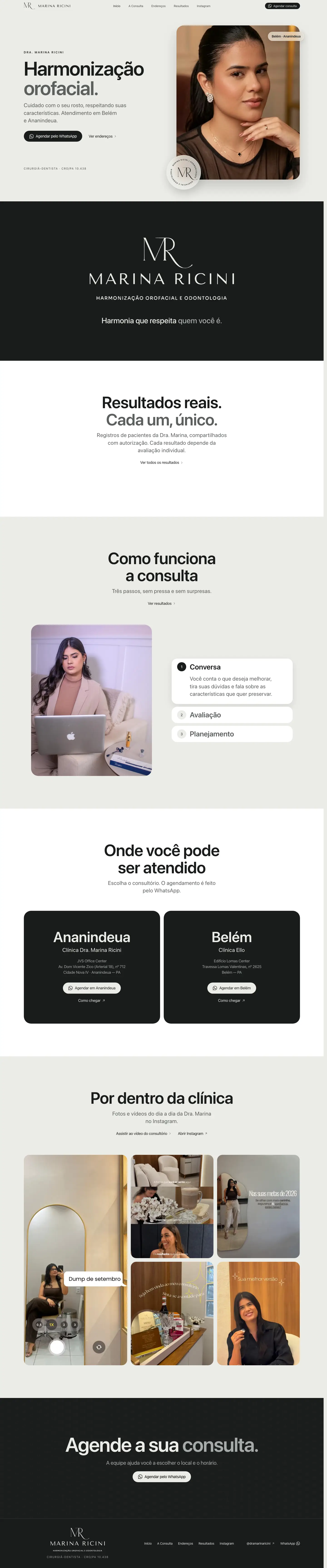 Site da Dra. Marina Ricini no computador, do topo ao rodapé.